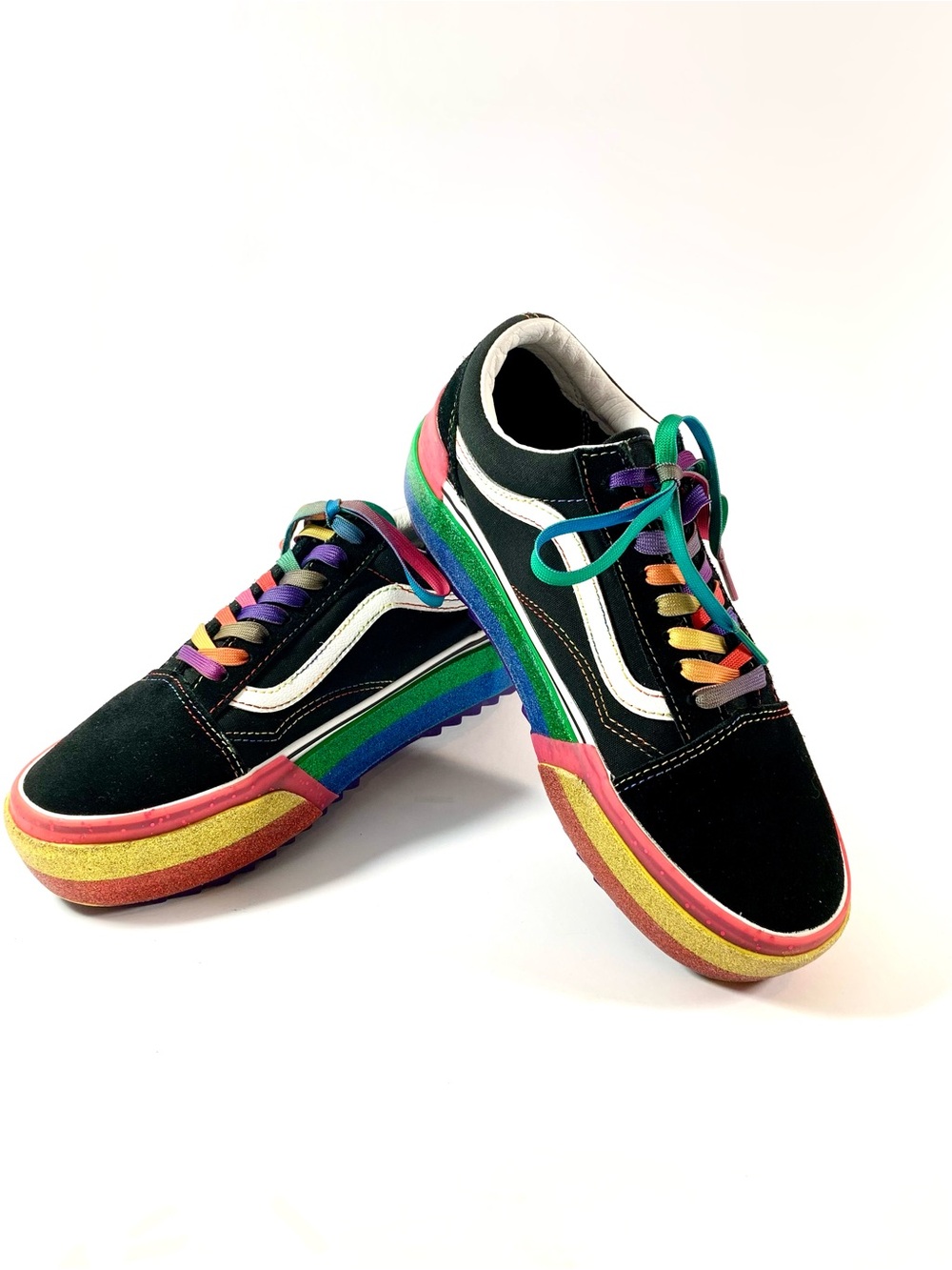 VANS Old Skool Low Top Suede Sneakers Black Rainbow Colorblock Skater Grunge